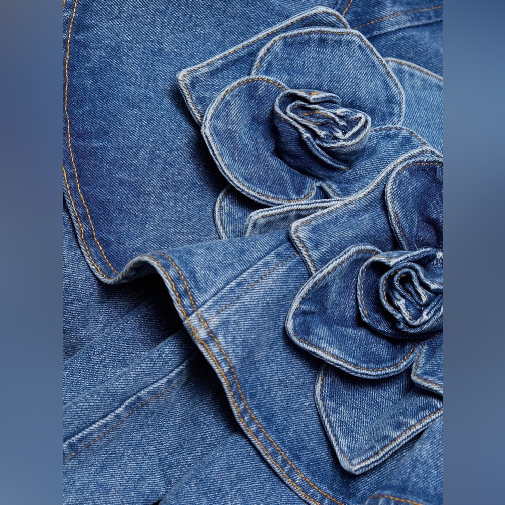 Aknvas Blue Denim Dress with Floral Appliqués - Picture 5 of 11